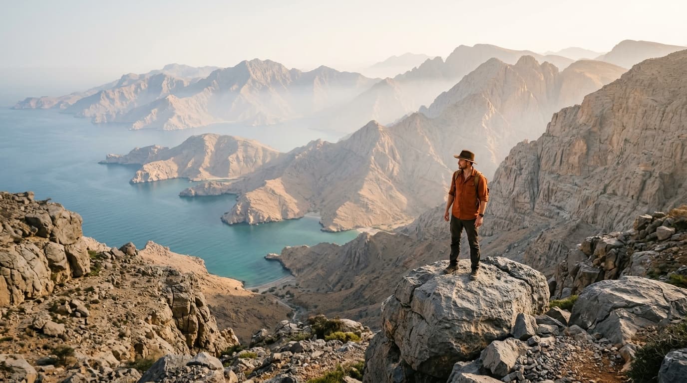 Musandam Mountain Landscape with Traveler